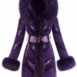 Royal Cat Purple Down Coat Jacket Fur Puffer Down Feather.